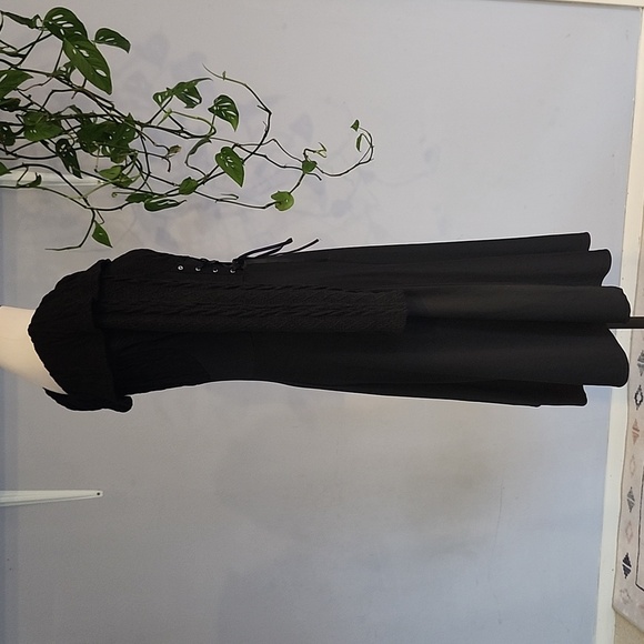 Black Gothic Corset Tie Off Shoulder Long Sleeve Sweater Dress S Whimsigoth - Picture 4 of 11